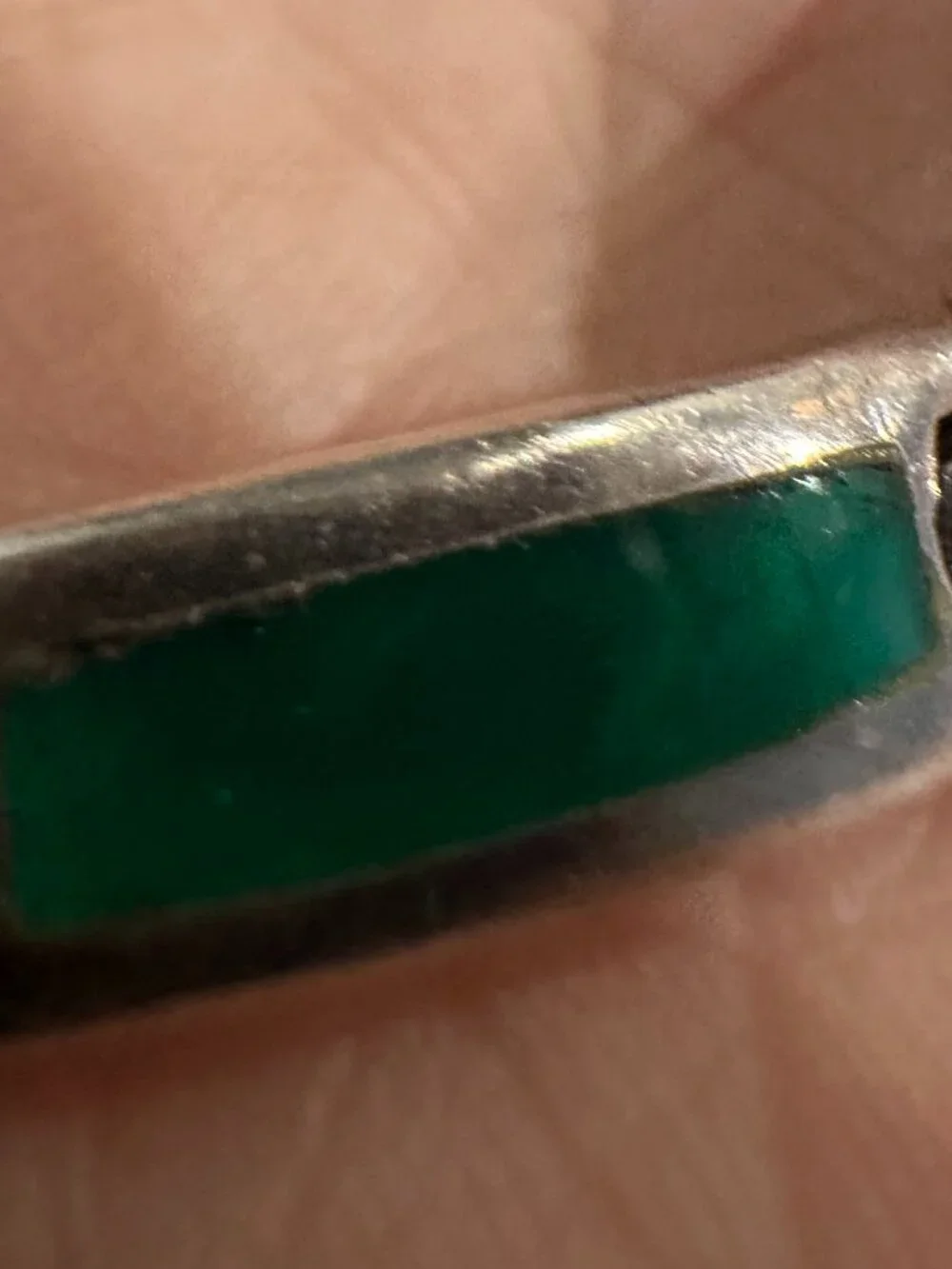 Vintage Sterling Silver 925 Natural Green Chalcedony Inlay 7 Link Heavy Bracelet